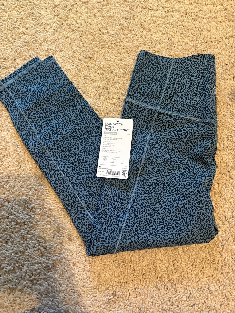 Athleta Blue Black Textured Salutation Stash Tight Leggings